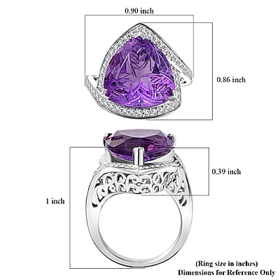 D'Joy Carving Cut African Amethyst and White Zircon 9.65 ctw Ring in Platinum Over Sterling Silver (Size 10.0)
