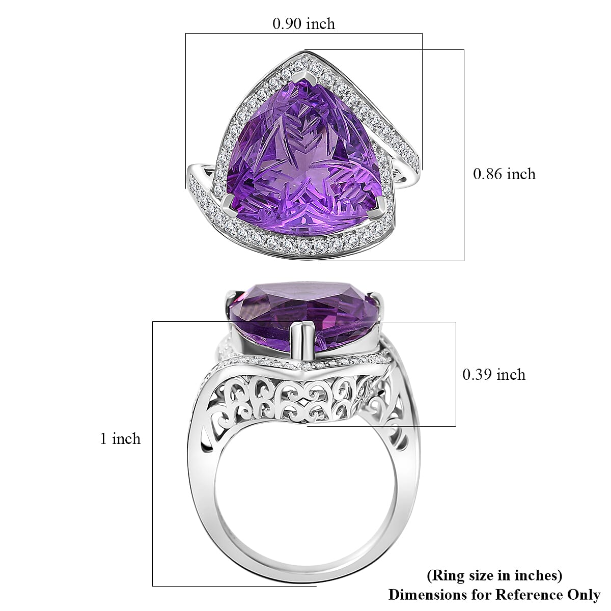 Carving Cut African Amethyst and White Zircon 9.65 ctw Ring in Platinum Over Sterling Silver (Size 7.0) image number 5