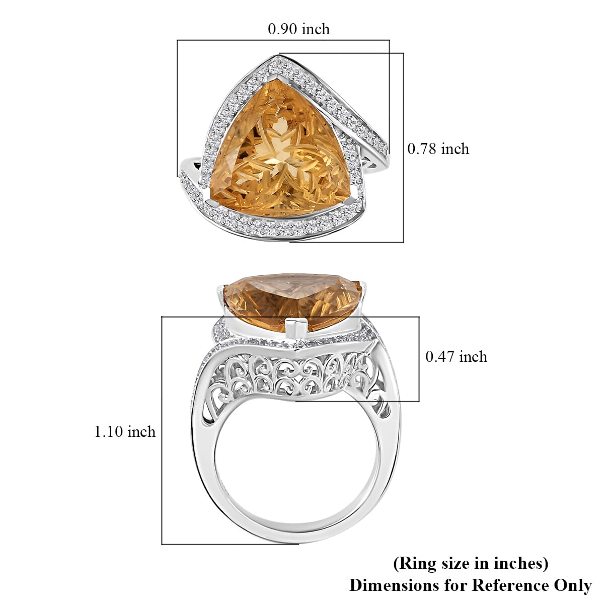 Carving Cut Brazilian Citrine and White Zircon 9.15 ctw Ring in Platinum Over Sterling Silver (Size 10.0) image number 5