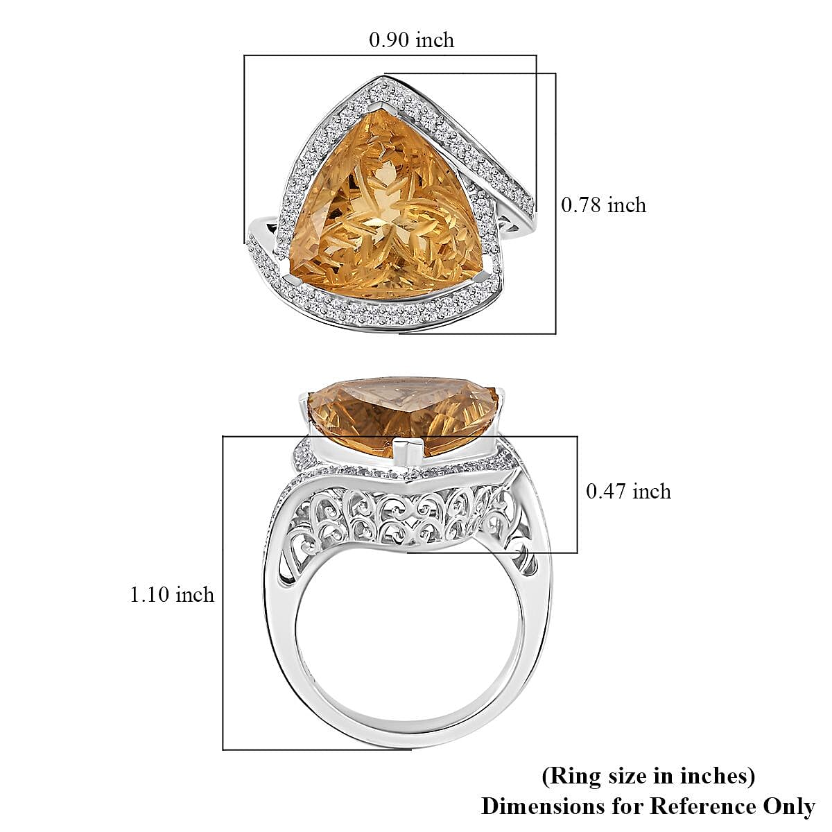 D'Joy Carving Cut Brazilian Citrine and White Zircon 9.15 ctw Ring in Platinum Over Sterling Silver (Size 7.0)