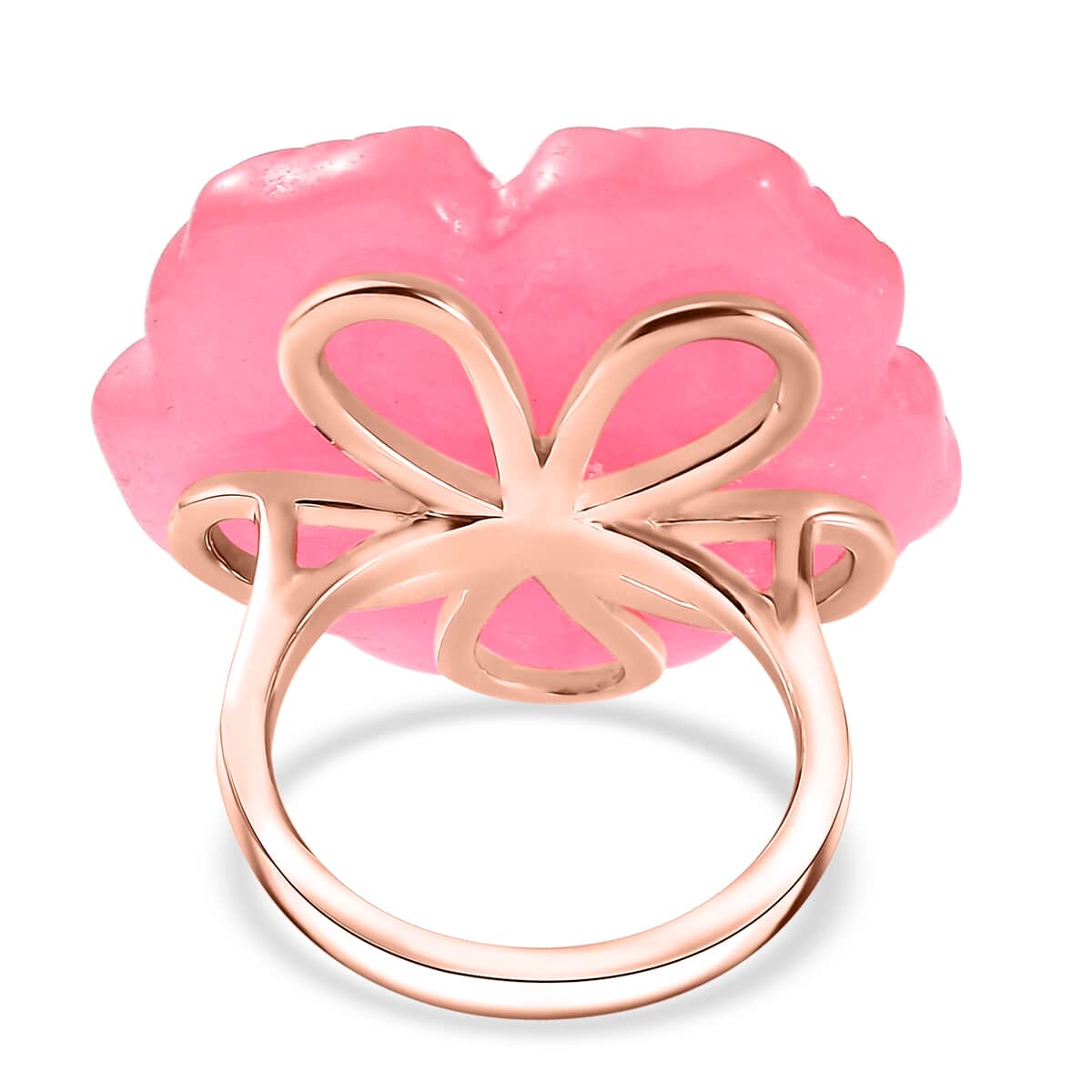 Pink Jade (D) Carved and Ilakaka Hot Pink Sapphire (FF) 41.00 ctw Primrose Floral Ring in Vermeil Rose Gold Over Sterling Silver (Size 7.0) image number 4