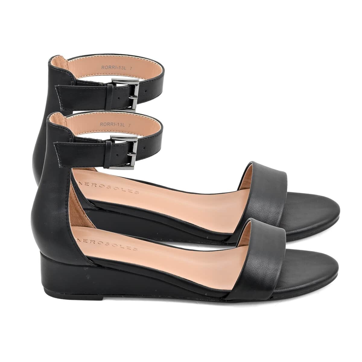 Aerosole Black Faux Leather Ankle Strap Sandal - 6 image number 2