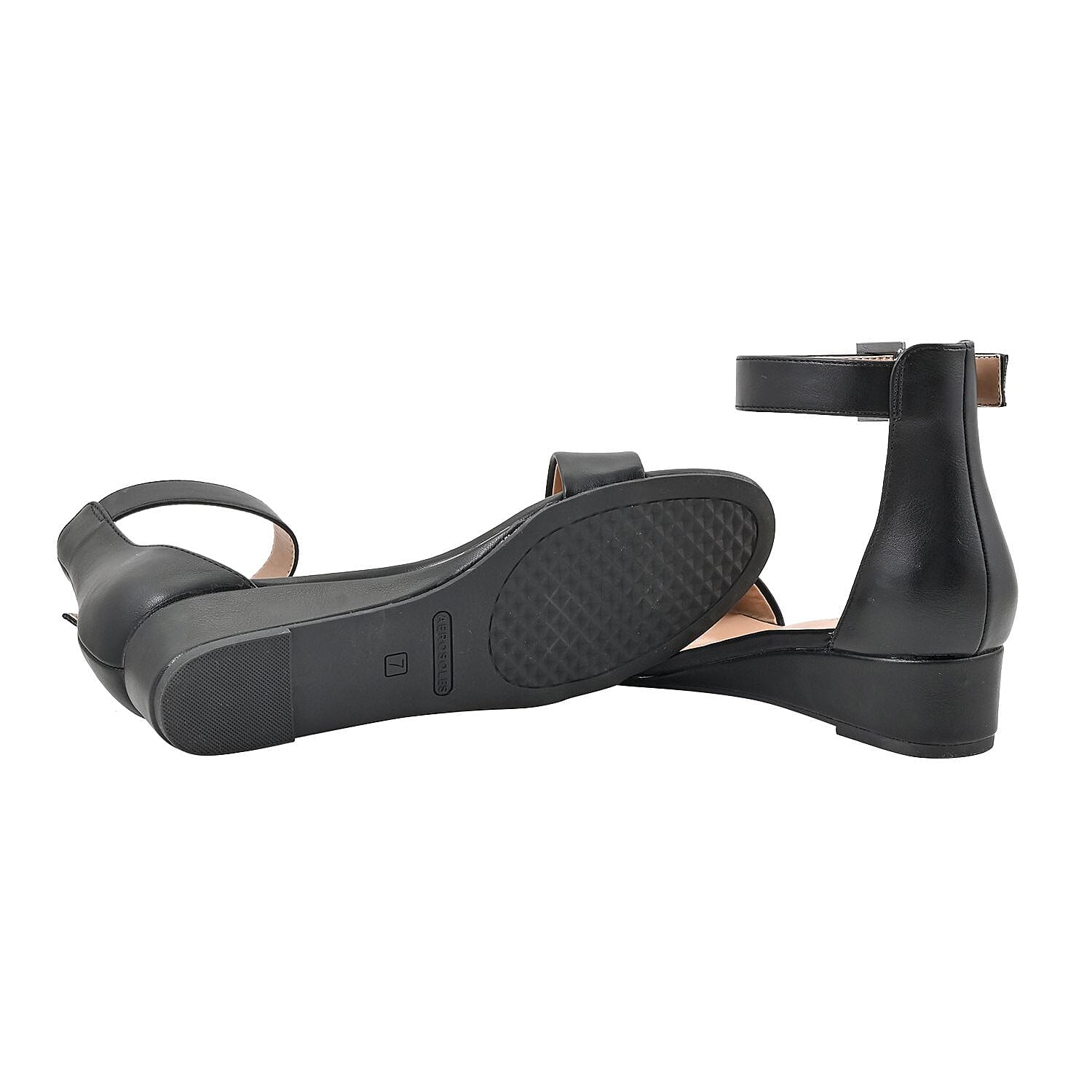 Aerosoles Black Faux Leather Ankle Strap Sandal - 6