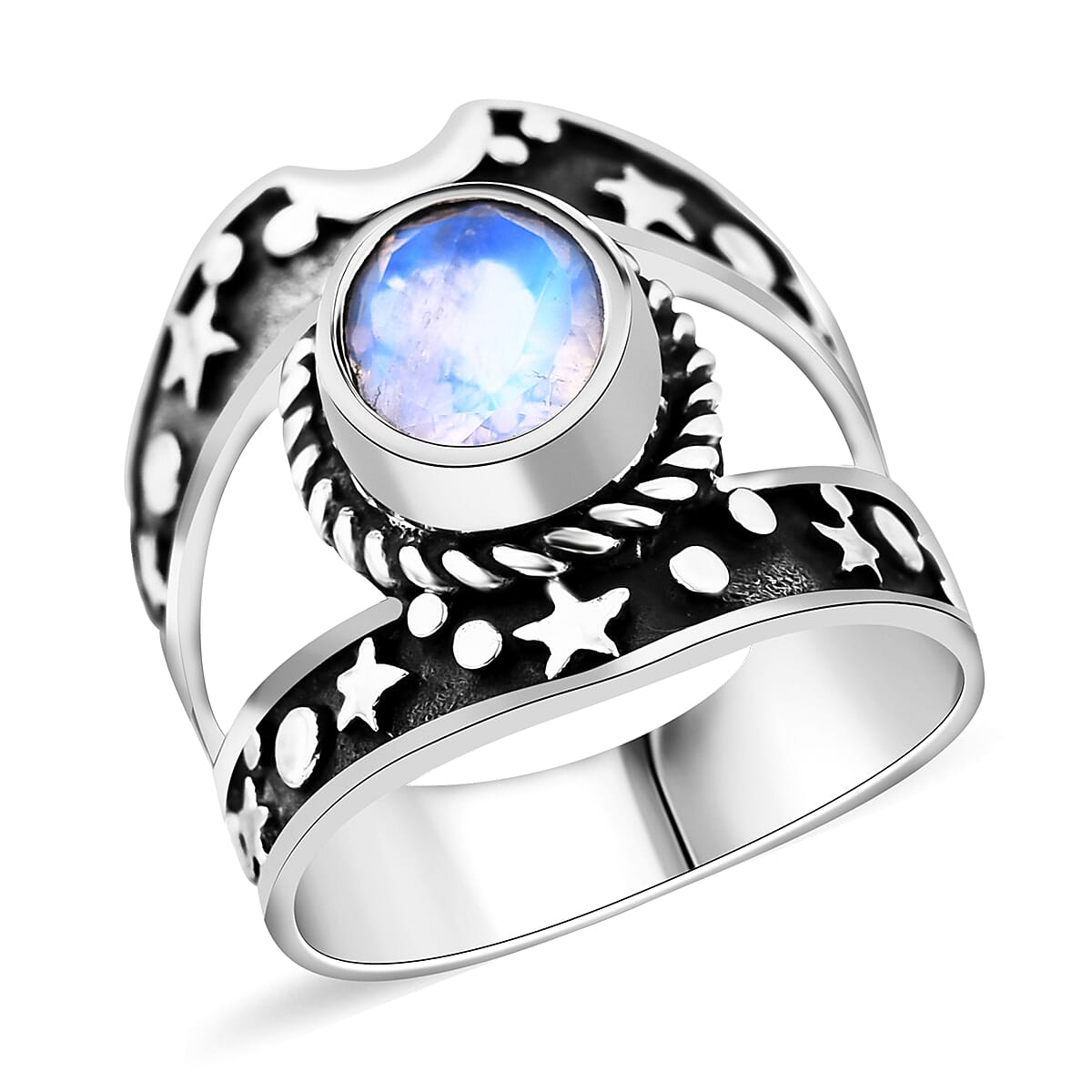 Bali Legacy Moon Glow Moonstone Celestial Ring in Sterling Silver (Size 7.0) 2.60 ctw image number 0