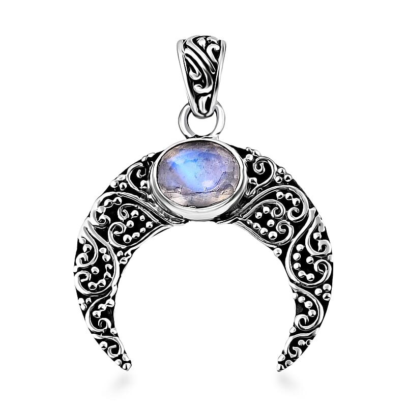 Bali Legacy Moon Glow Moonstone Crescent Pendant without Chain in Sterling Silver 2.50 ctw