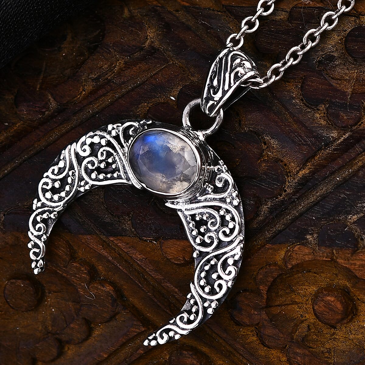 Bali Legacy Moon Glow Moonstone Crescent Pendant without Chain in Sterling Silver 2.50 ctw image number 1