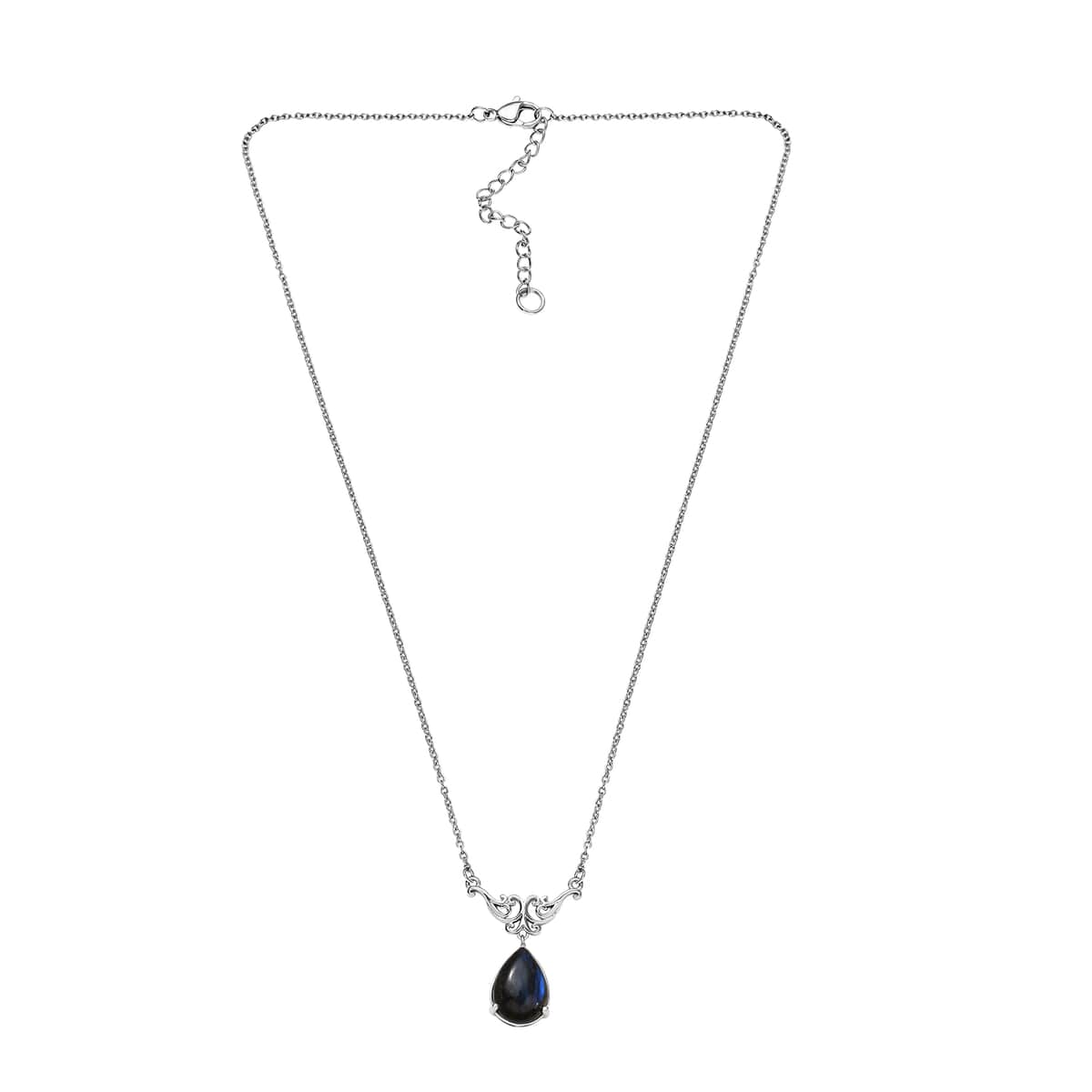 Karis Malagasy Labradorite Pear Shape Necklace 18 Inches in Platinum Bond & Stainless Steel 6.15 ctw image number 3