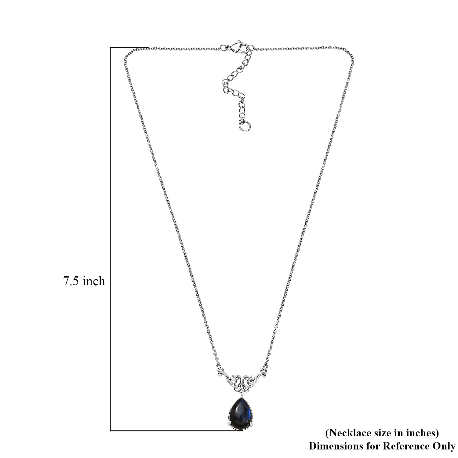 Karis Malagasy Labradorite Pear Shape Necklace 18 Inches in Platinum Bond & Stainless Steel 6.15 ctw
