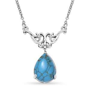 Karis Blue Turquoise Pear Shape Necklace (18 Inches) in Platinum Bond & Stainless Steel 5.00 ctw