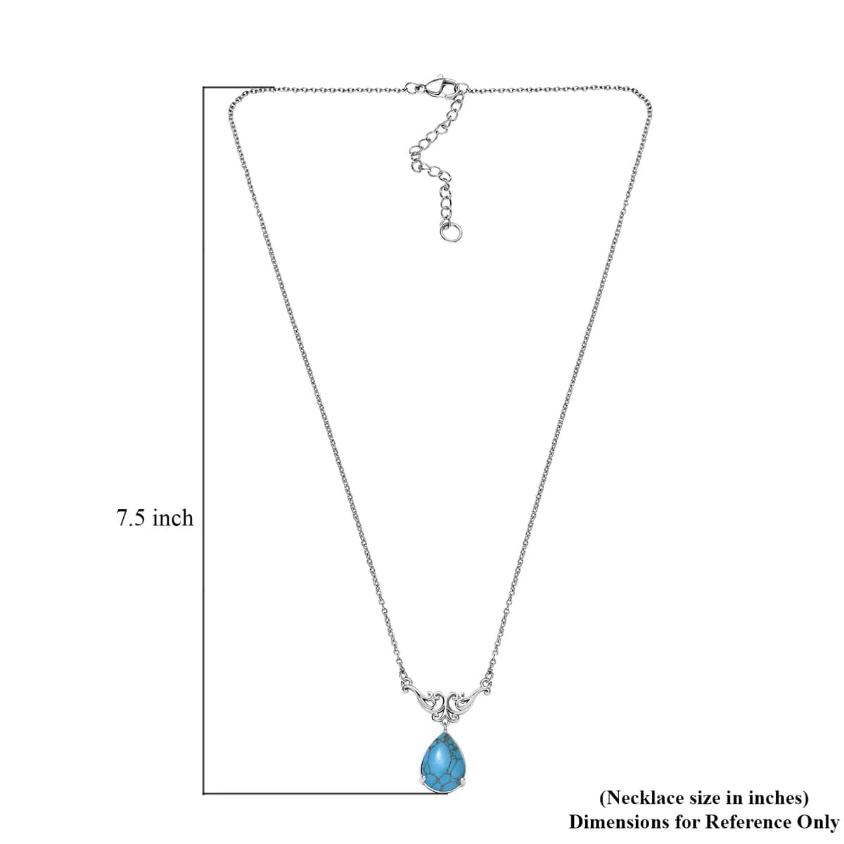 Karis Blue Turquoise Pear Shape Necklace (18 Inches) in Platinum Bond & Stainless Steel 5.00 ctw image number 5