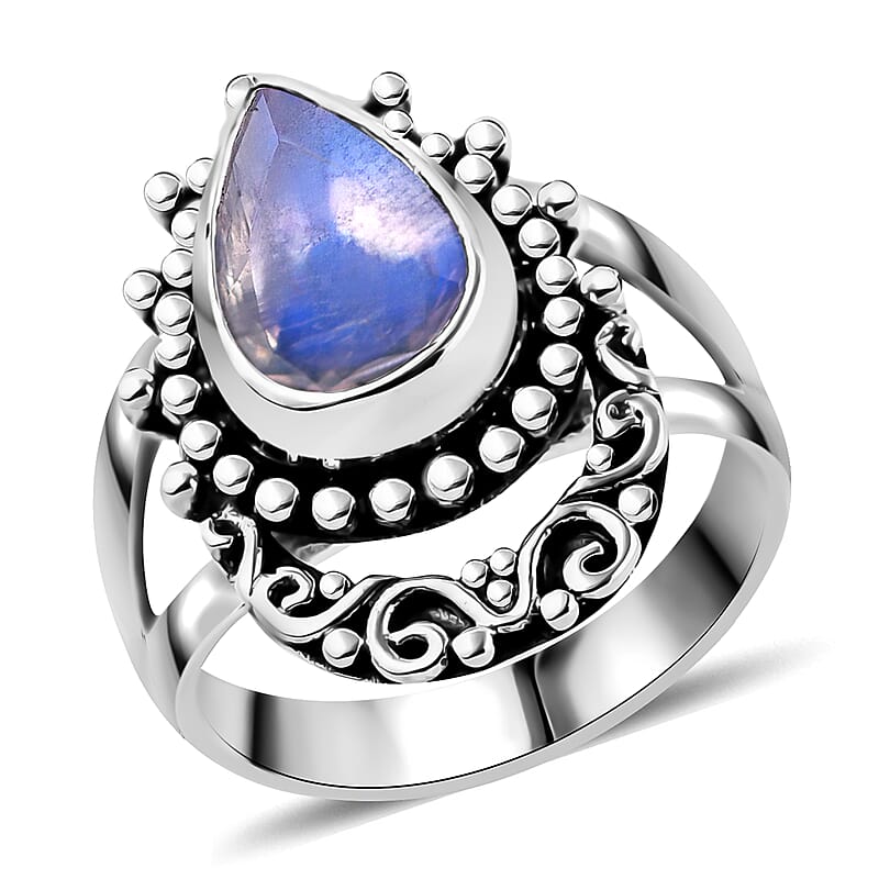 Bali Legacy Moon Glow Moonstone Half Moon Ring in Sterling Silver (Size 10.0) 2.30 ctw
