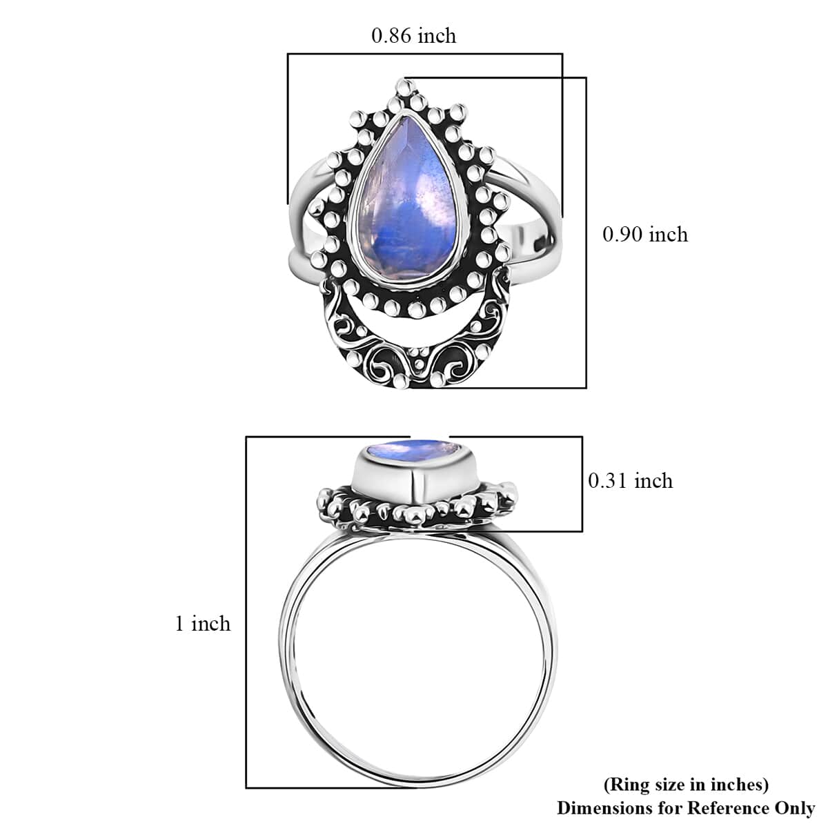 Bali Legacy Moon Glow Moonstone Half Moon Ring in Sterling Silver (Size 5.0) 2.30 ctw image number 5