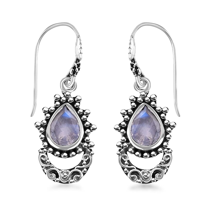 Bali Legacy Moon Glow Moonstone Half Moon Earrings in Sterling Silver 3.25 ctw