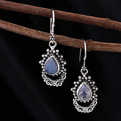 Bali Legacy Moon Glow Moonstone Half Moon Earrings in Sterling Silver 3.25 ctw