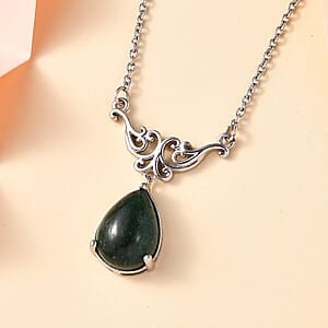 Karis Green Aventurine Pear Shape Necklace 18 Inches in Platinum Bond & Stainless Steel 5.85 ctw