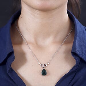 Karis Green Aventurine Pear Shape Necklace 18 Inches in Platinum Bond & Stainless Steel 5.85 ctw