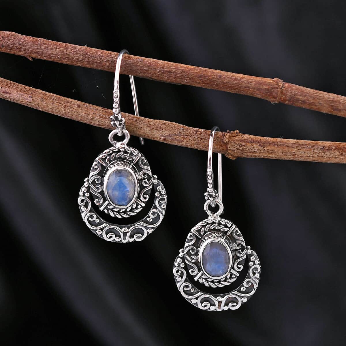 Bali Legacy Moon Glow Moonstone Half Moon Dangle Earrings in Sterling Silver 2.40 ctw image number 1