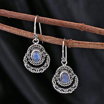Bali Legacy Moon Glow Moonstone Half Moon Dangle Earrings in Sterling Silver 2.40 ctw