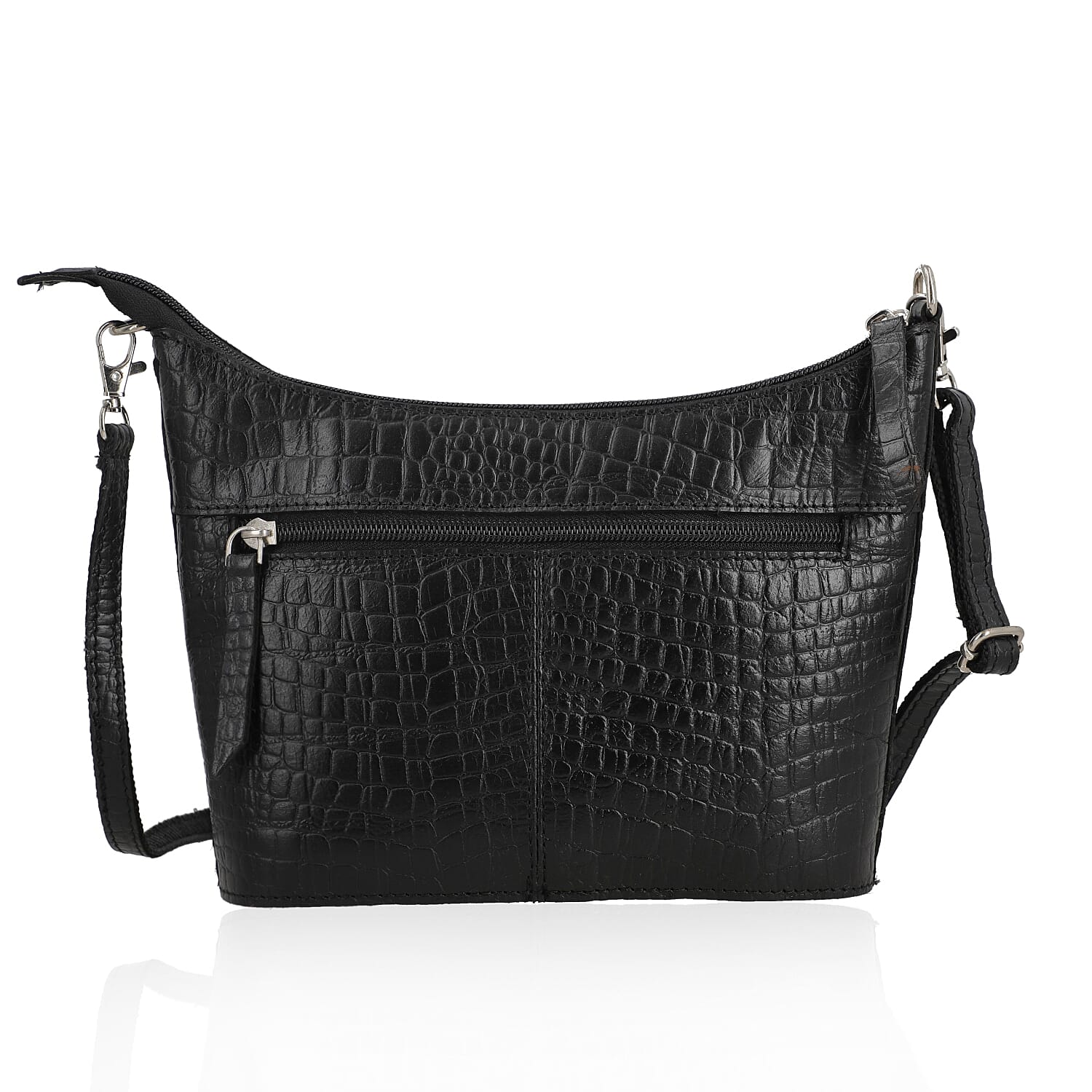 Black Croco Embossed Genuine Leather Crossbody Bag 