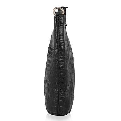 Black Croco Embossed Genuine Leather Crossbody Bag