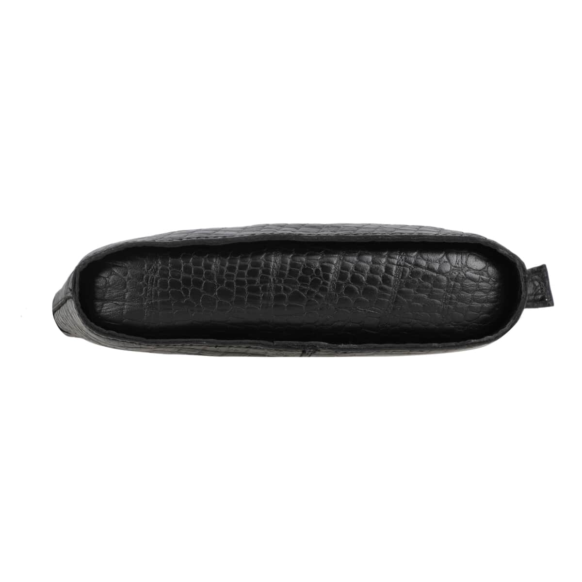 Croco Embossed Genuine Leather  Sling/Crossbody bag  Measurement- Top Length- 9.5'' Bottom Length- 8.5'' Height-6'' Bottom width- 2'' Color- Black image number 5