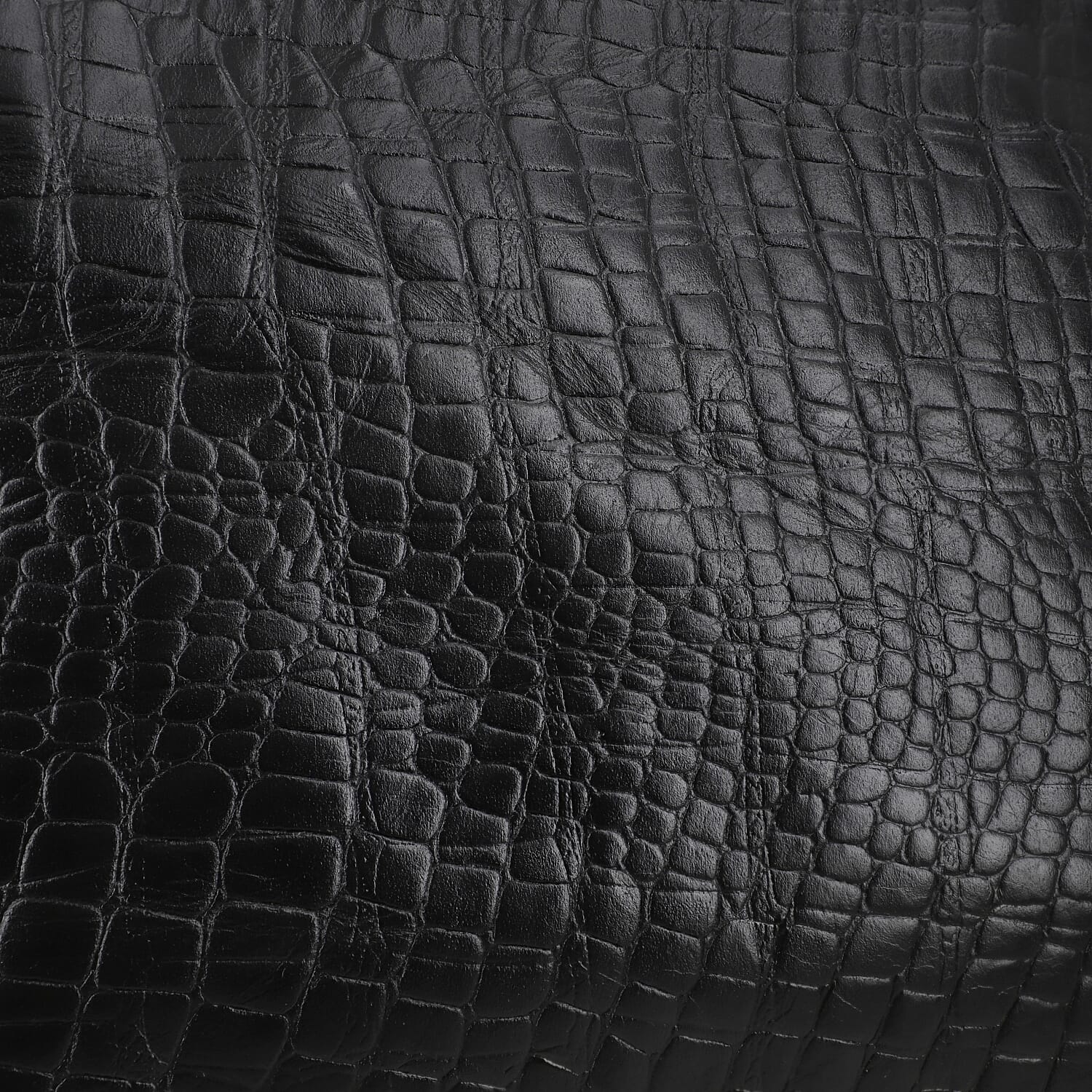 Black Croco Embossed Genuine Leather Crossbody Bag 