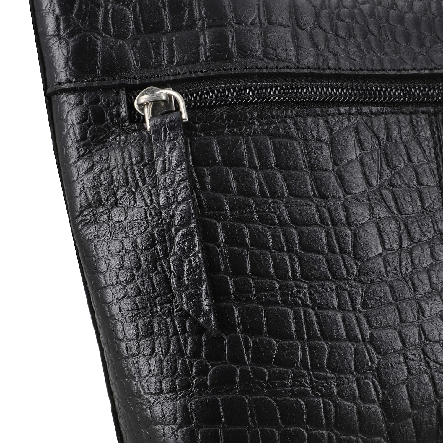 Black Croco Embossed Genuine Leather Crossbody Bag 