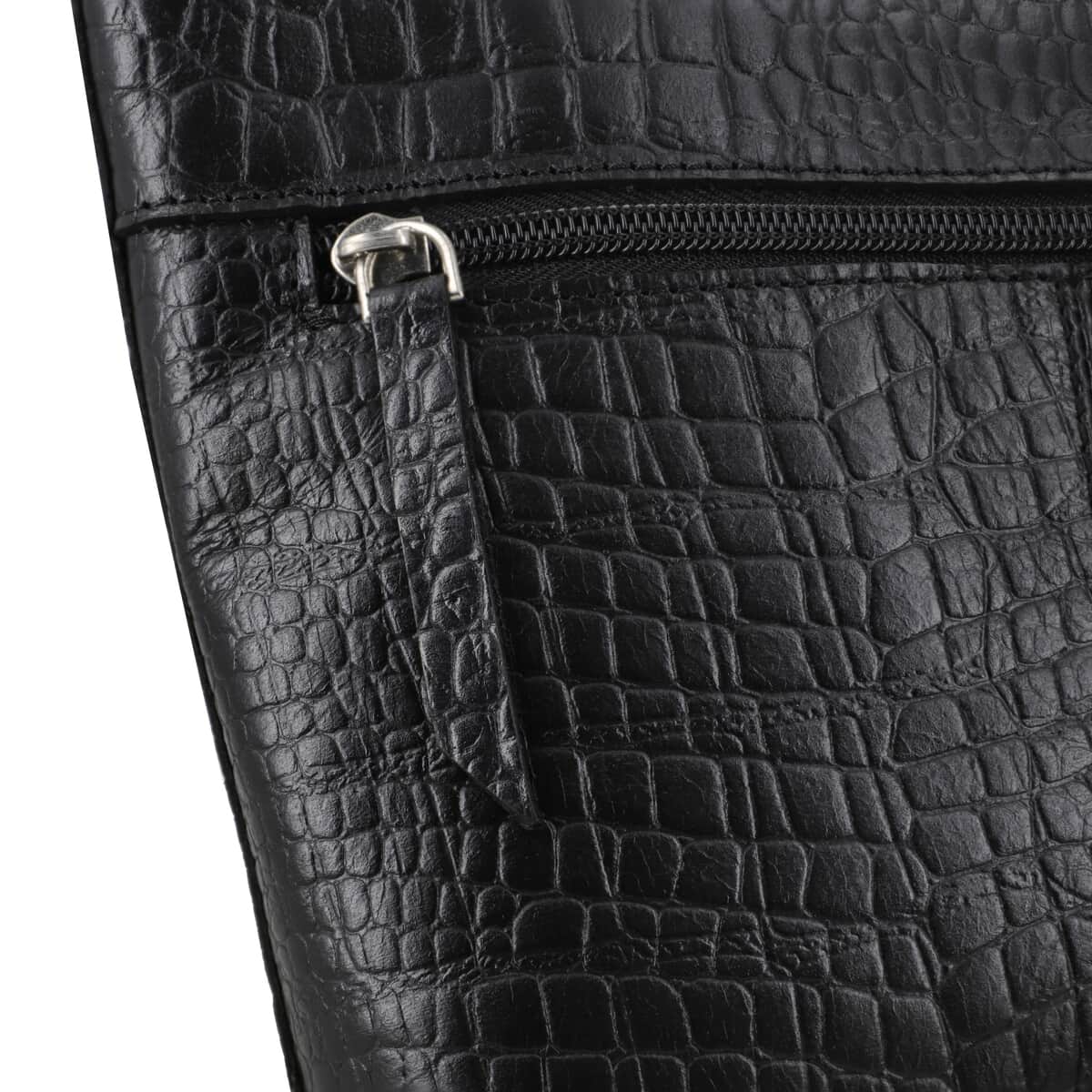 Croco Embossed Genuine Leather  Sling/Crossbody bag  Measurement- Top Length- 9.5'' Bottom Length- 8.5'' Height-6'' Bottom width- 2'' Color- Black image number 7