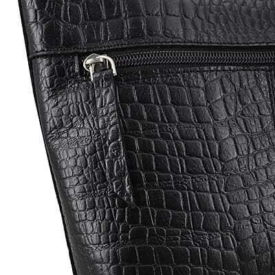 Black Croco Embossed Genuine Leather Crossbody Bag