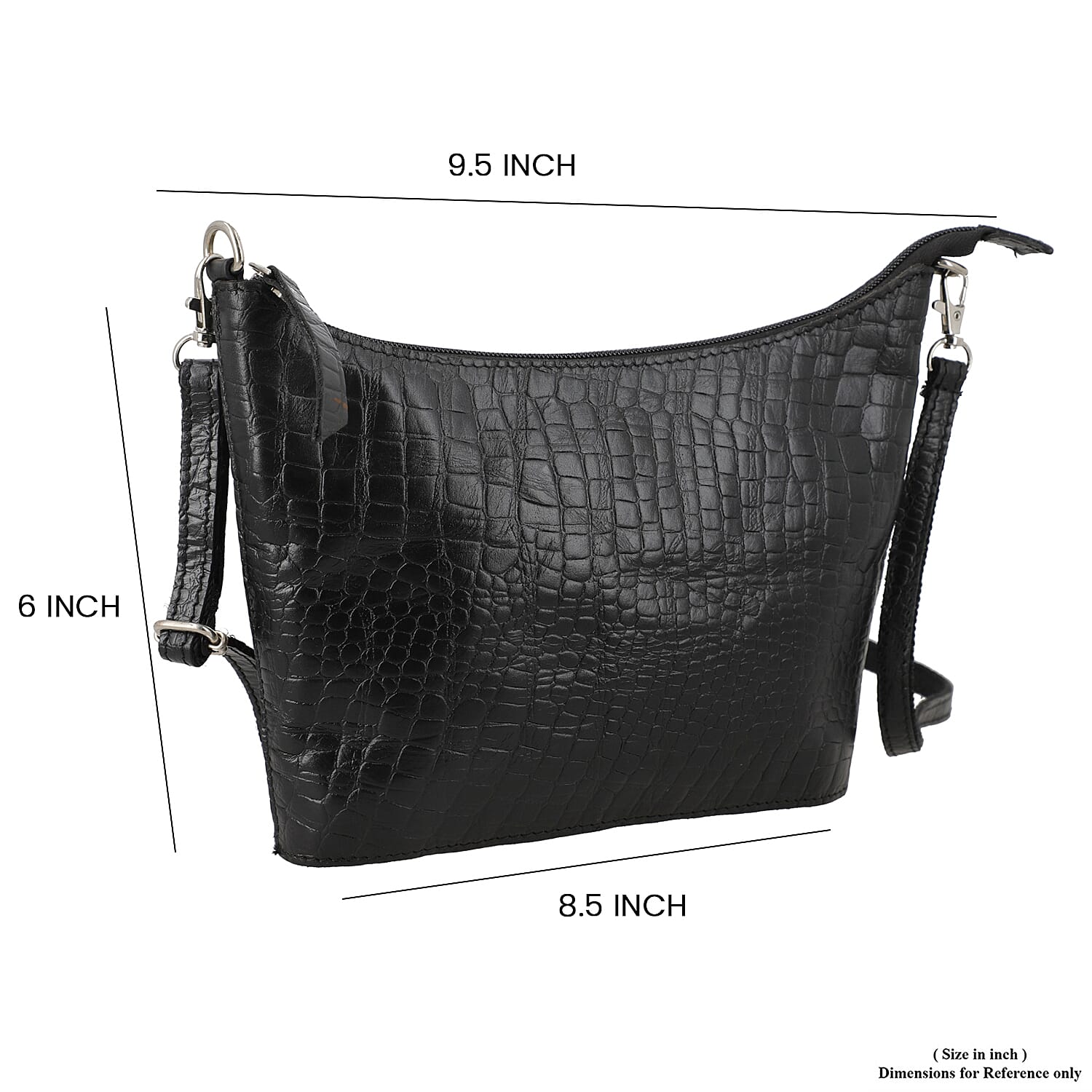 Black Croco Embossed Genuine Leather Crossbody Bag 