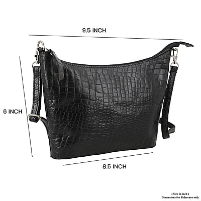 Black Croco Embossed Genuine Leather Crossbody Bag