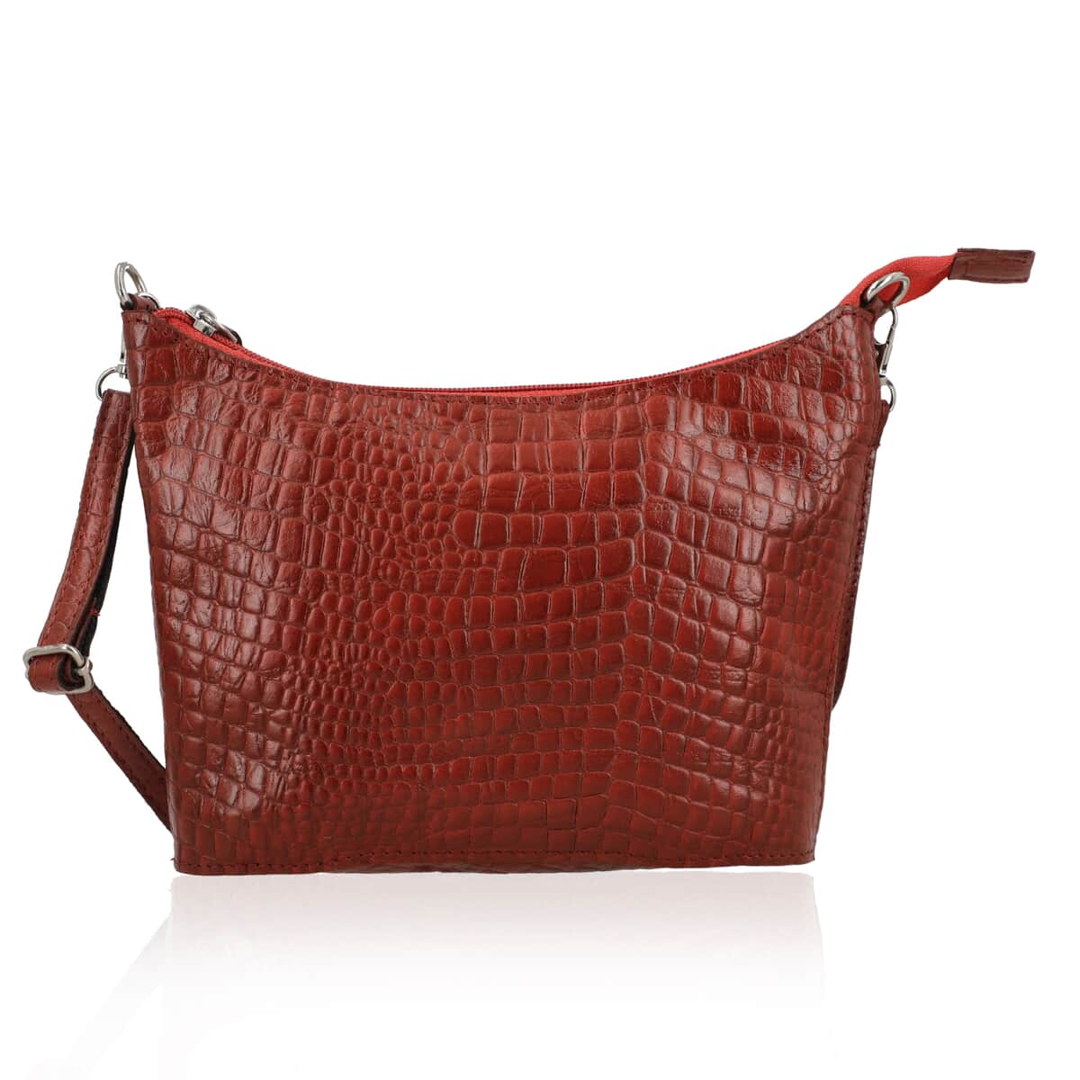 Red Croco Embossed Genuine Leather Crossbody Bag image number 0