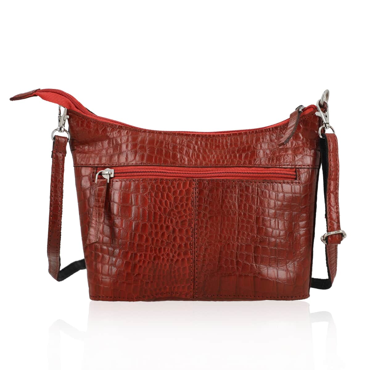 Red Croco Embossed Genuine Leather Crossbody Bag image number 3