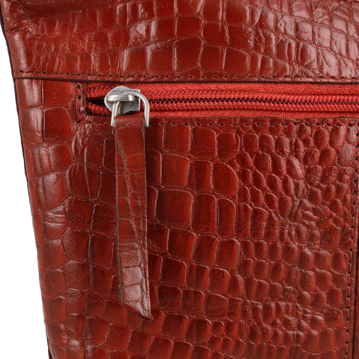 Red Croco Embossed Genuine Leather Crossbody Bag image number 7