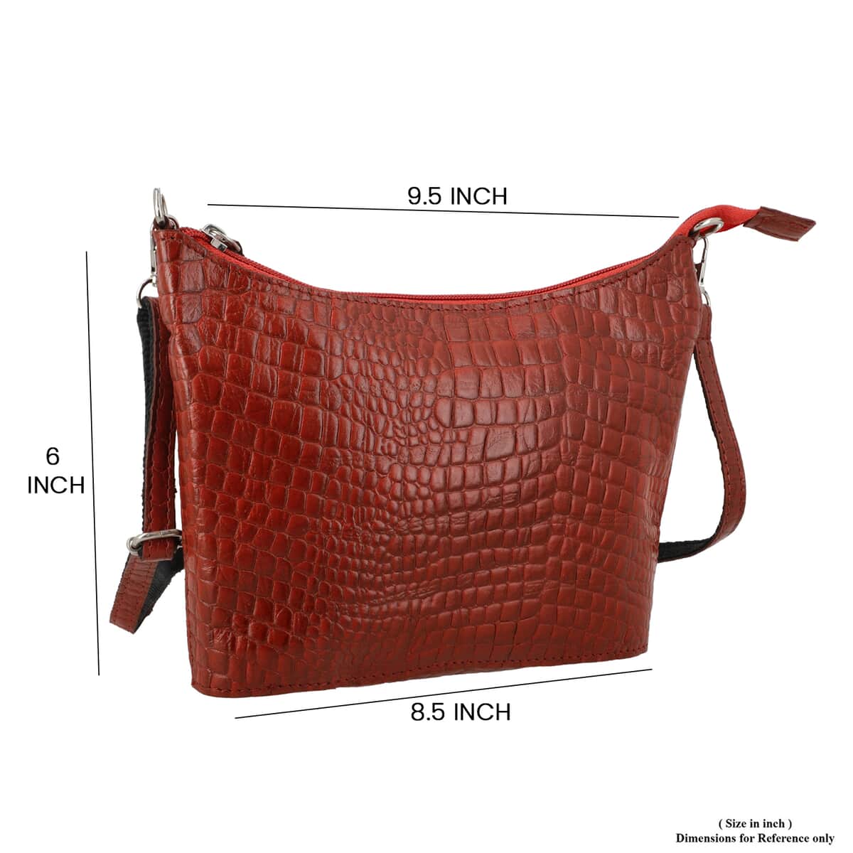 Red Croco Embossed Genuine Leather Crossbody Bag image number 8