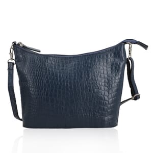 Navy Croco Embossed Genuine Leather Crossbody Bag