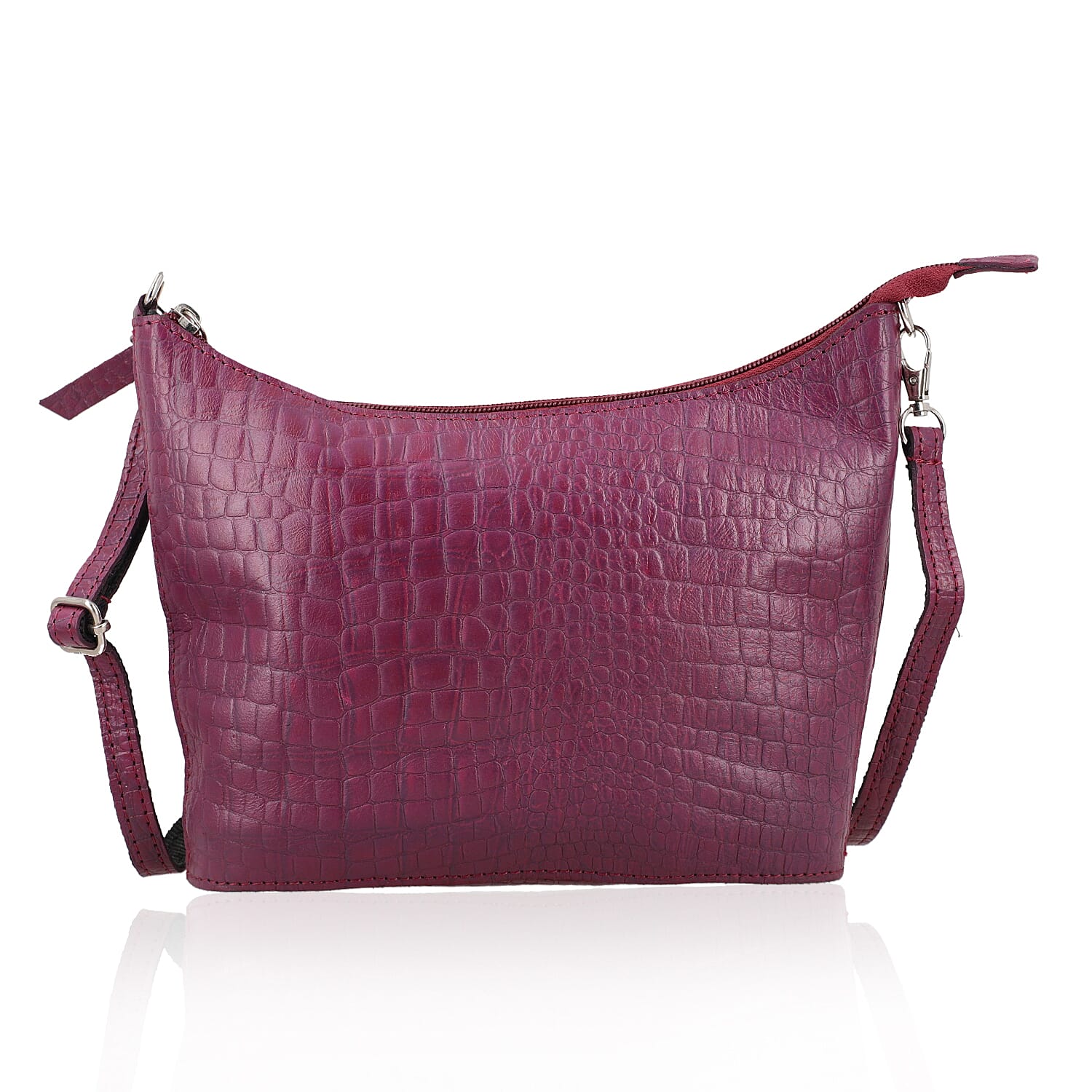 Maroon Croco Embossed Genuine Leather Crossbody Bag
