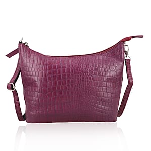 Purple Croco Embossed Genuine Leather Crossbody Bag
