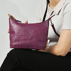 Purple Croco Embossed Genuine Leather Crossbody Bag