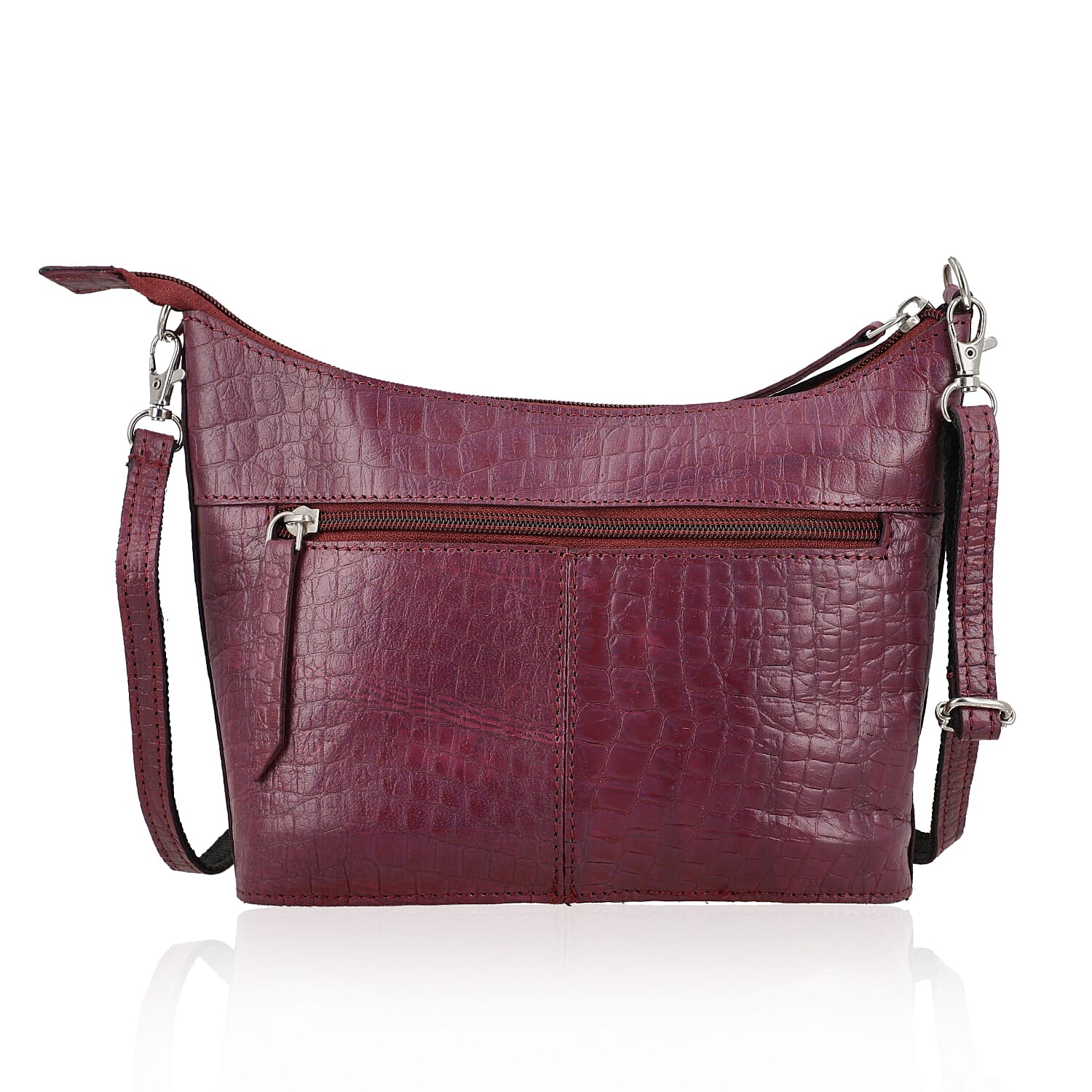Maroon Croco Embossed Genuine Leather Crossbody Bag