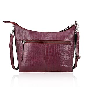 Purple Croco Embossed Genuine Leather Crossbody Bag
