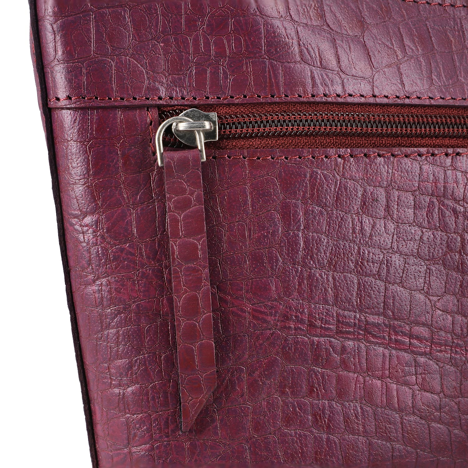 Maroon Croco Embossed Genuine Leather Crossbody Bag