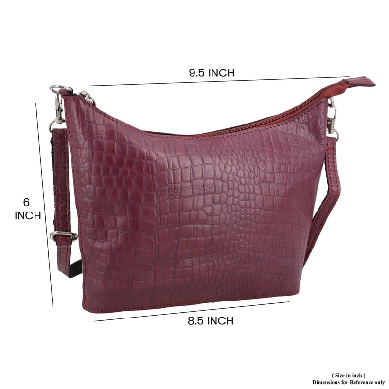 Maroon Croco Embossed Genuine Leather Crossbody Bag
