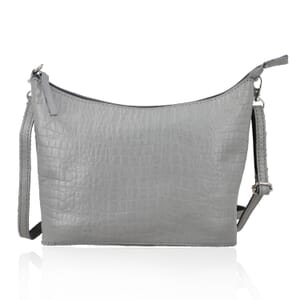 Gray Croco Embossed Genuine Leather Crossbody Bag