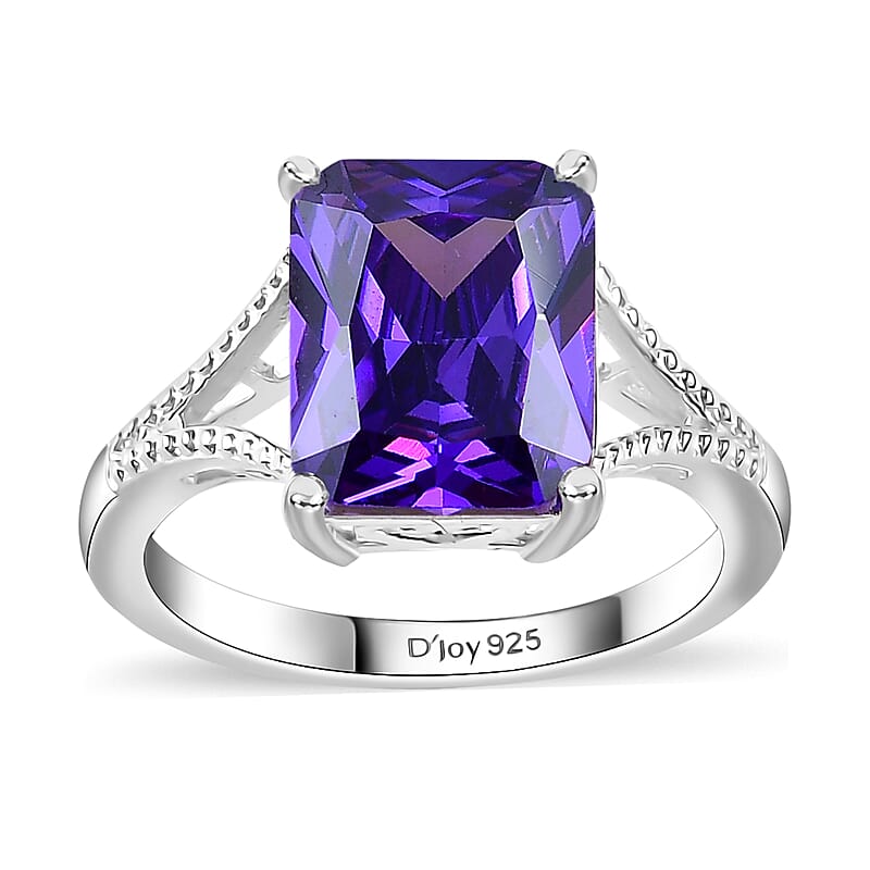 Simulated Blue Diamond Solitaire Ring in Sterling Silver (Size 10.0) 5.35 ctw