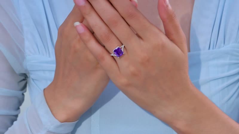 Simulated Blue Diamond Solitaire Ring in Sterling Silver 5.35 ctw