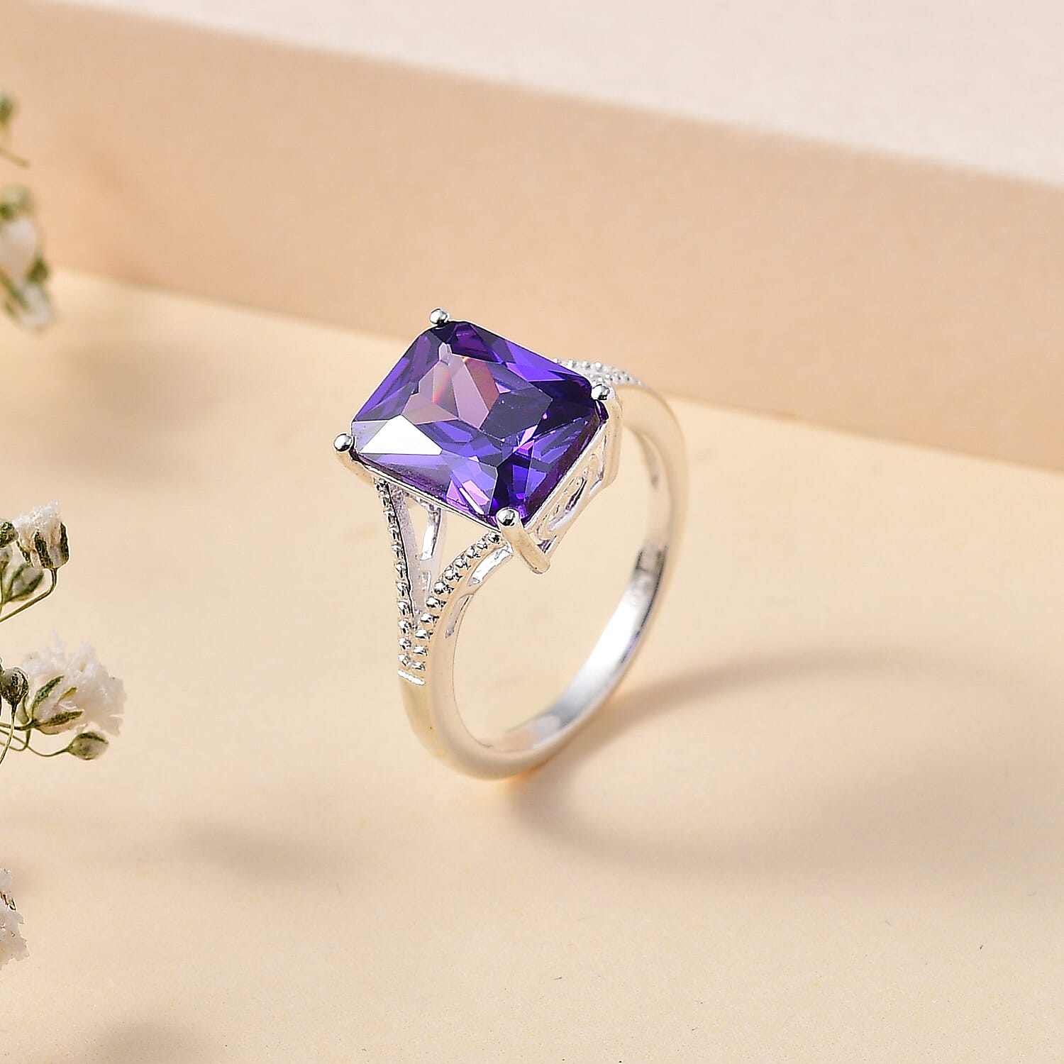 Simulated Blue Diamond Solitaire Ring in Sterling Silver (Size 10.0) 5.35 ctw