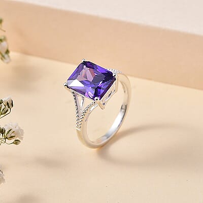 Simulated Blue Diamond Solitaire Ring in Sterling Silver (Size 10.0) 5.35 ctw