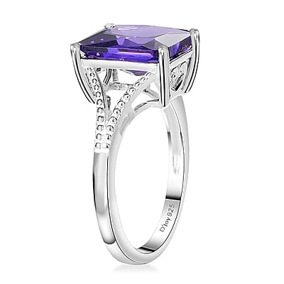 Simulated Blue Diamond Solitaire Ring in Sterling Silver (Size 10.0) 5.35 ctw