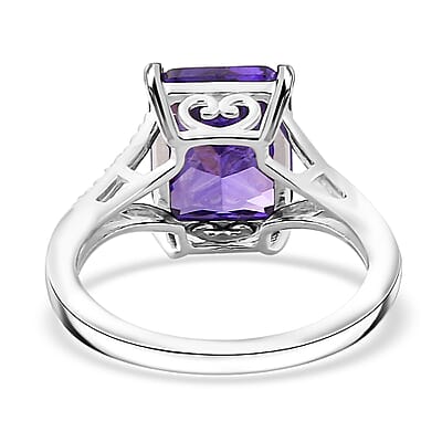 Simulated Blue Diamond Solitaire Ring in Sterling Silver (Size 10.0) 5.35 ctw